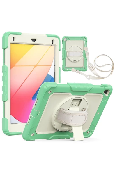 Apple iPad 5. 6. Nesil 2017 2018 9.7" inch Strap Tablet Kılıfı Ekran Koruyuculu Kalemlikli 360°Döner Darbeye Dayanıklı - Resim 10