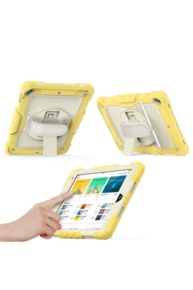 Apple iPad 5. 6. Nesil 2017 2018 9.7" inch Strap Tablet Kılıfı Ekran Koruyuculu Kalemlikli 360°Döner Darbeye Dayanıklı - Resim 4