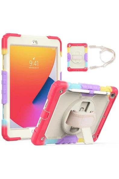 Apple iPad 9.7 2017 2018 5.6.Nesil Gökkuşağı Strap Tablet Kılıfı - Resim 2