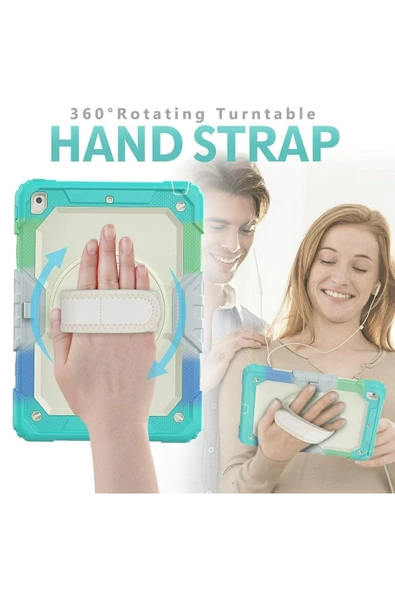 Apple iPad 9.7 2017 2018 5.6.Nesil Gökkuşağı Strap Tablet Kılıfı - Resim 7