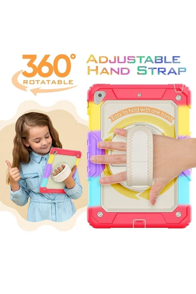 Apple iPad Air 2 9.7 Uyumlu Askılı Gökkuşağı Strap Tablet Kılıfı - 12