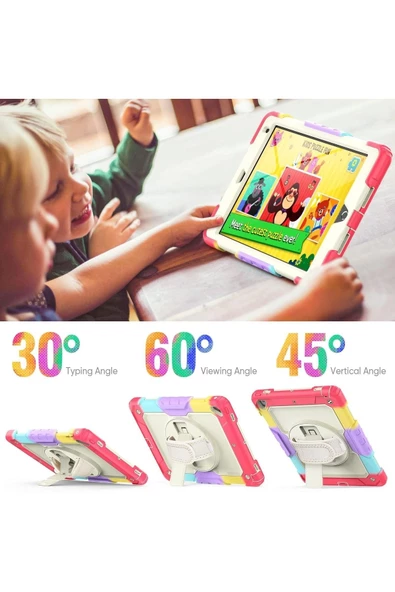 Apple iPad Air 2 9.7 Uyumlu Askılı Gökkuşağı Strap Tablet Kılıfı - 10