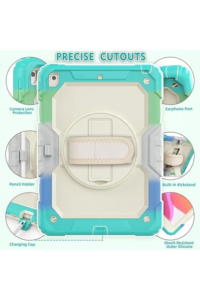 Apple iPad 9.7 2017 2018 5.6.Nesil Gökkuşağı Strap Tablet Kılıfı - Resim 6