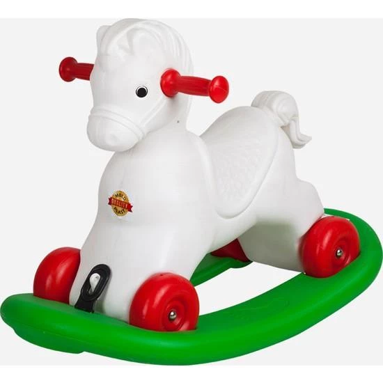 Moli Toys Salllanan Yeşil Kızaklı (Sökülür) Beyaz Kırmızı Tekerli At - 5