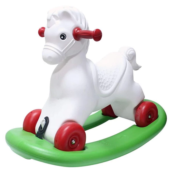 Moli Toys Salllanan Yeşil Kızaklı (Sökülür) Beyaz Kırmızı Tekerli At - 3