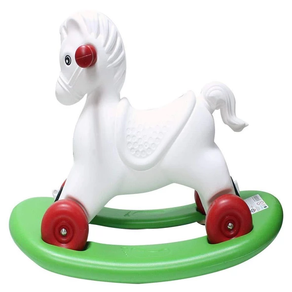 Moli Toys Salllanan Yeşil Kızaklı (Sökülür) Beyaz Kırmızı Tekerli At - 2