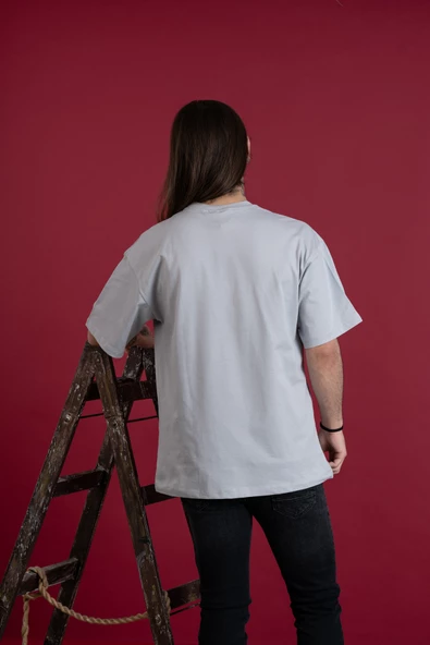 OVERSİZE DESENLİ SIFIR YAKA PENYE ERKEK T-SHİRT - 7