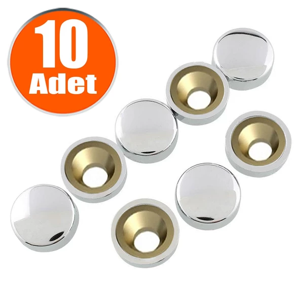 Dekoratif Vida Kapağı Kapatıcı 20 mm Parlak Krom Metal Vida Tapası Tıpası (10 ADET)