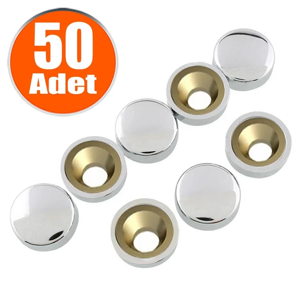 Dekoratif Vida Kapağı Kapatıcı 20 mm Parlak Krom Metal Vida Tapası Tıpası (50 ADET)