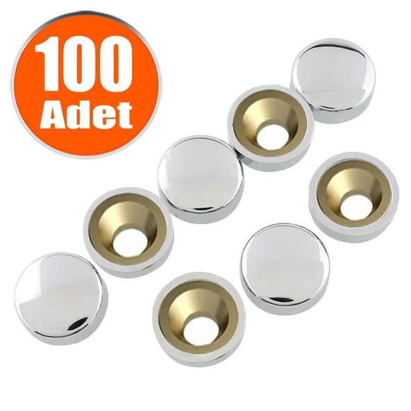 Dekoratif Vida Kapağı Kapatıcı 20 mm Parlak Krom Metal Vida Tapası Tıpası (100 ADET)