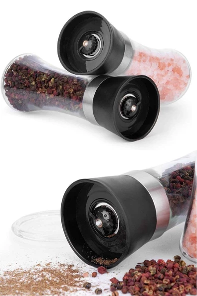 Tilbe Home 2 Adet Karabiber Tuzluk Değirmeni Seramik Bıçaklı Baharat Öğütücü Büyük Boy Set - Resim 4