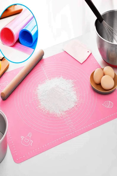 Tilbe Home Silikon Hamur Matı Hamur Açma Pasta Fırın Altlığı Matı Ölçülü Hamur Yoğurma Pudra Orta Boy 50X40 - 3