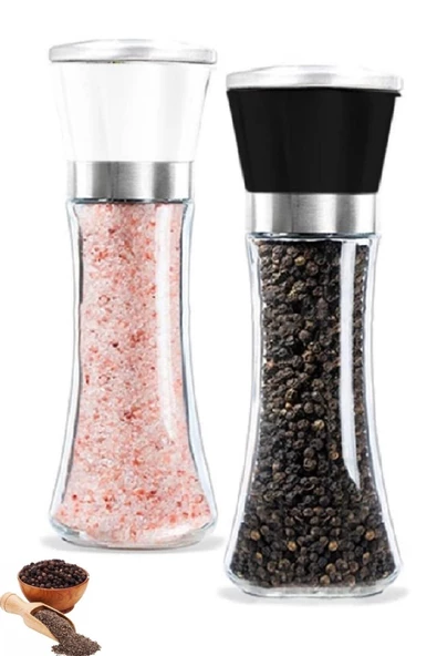 Tilbe Home 2 Adet Karabiber Tuzluk Değirmeni Seramik Bıçaklı Baharat Öğütücü Büyük Boy Set ürün görseli 1