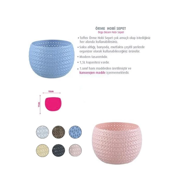 Örme Hobi Sepet Düzenleyici Organizer Plastik 1.5 Litre - 7