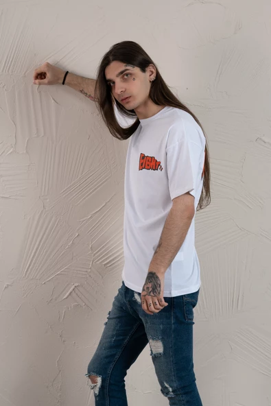 OVERSİZE BASKILI SIFIR YAKA ERKEK PENYE T-SHİRT - 3