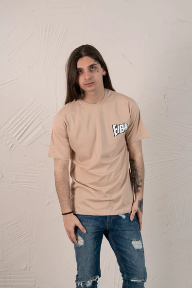 OVERSİZE BASKILI SIFIR YAKA ERKEK PENYE T-SHİRT - 6