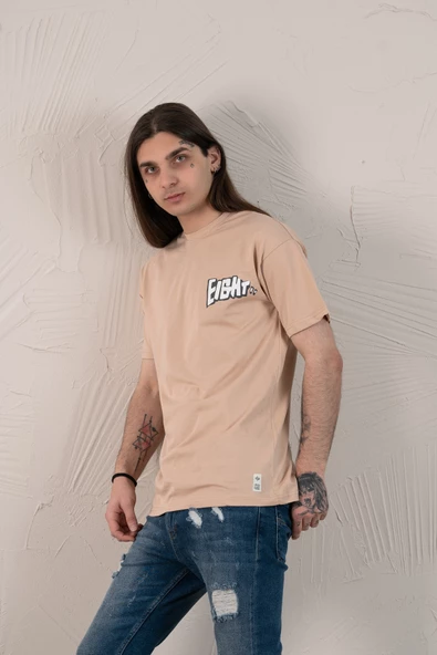 OVERSİZE BASKILI SIFIR YAKA ERKEK PENYE T-SHİRT - 5