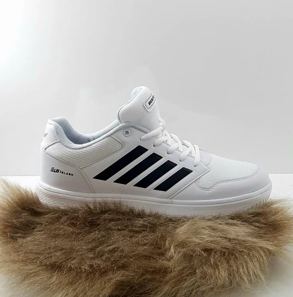 Bestof 074 Beyaz-Siyah Sneaker Düz Taban Hafif Rahat Spor Çift Ayakkabısı - 7
