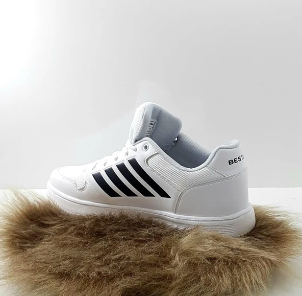 Bestof 074 Beyaz-Siyah Sneaker Düz Taban Hafif Rahat Spor Çift Ayakkabısı - 9