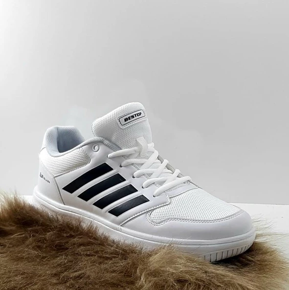 Bestof 074 Beyaz-Siyah Sneaker Düz Taban Hafif Rahat Spor Çift Ayakkabısı - 10