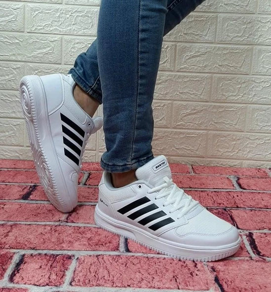 Bestof 074 Beyaz-Siyah Sneaker Düz Taban Hafif Rahat Spor Çift Ayakkabısı - 6
