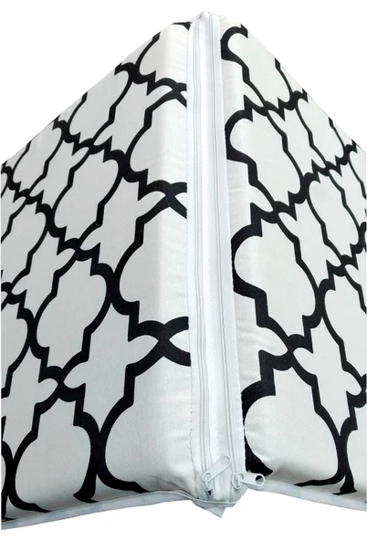 2 Adet Komutan Arkalıklı Sandalye Minderi, Extra Kalın (Kalınlık 5cm)-Damask Siyah Beyaz - 2