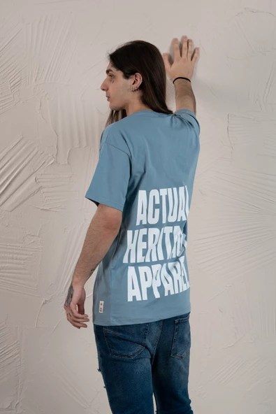 OVERSİZE BASKILI SIFIR YAKA ERKEK PENYE T-SHİRT - 7