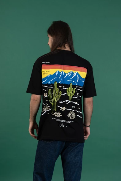 OVERSİZE BASKILI SIFIR YAKA ERKEK PENYE T-SHİRT - Resim 4