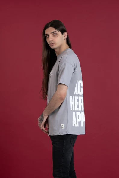 OVERSİZE BASKILI SIFIR YAKA ERKEK PENYE T-SHİRT