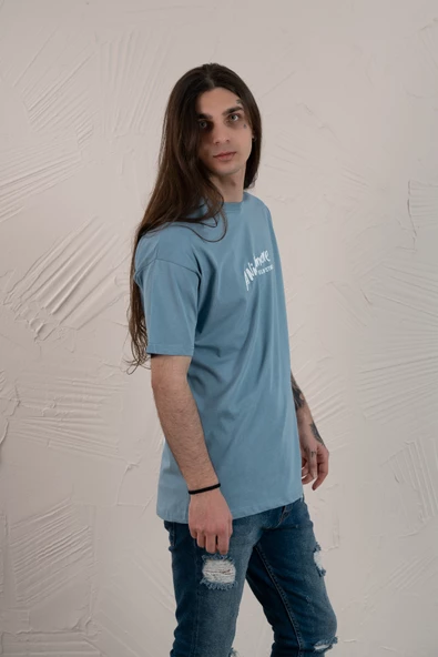 OVERSİZE BASKILI SIFIR YAKA ERKEK PENYE T-SHİRT - 6