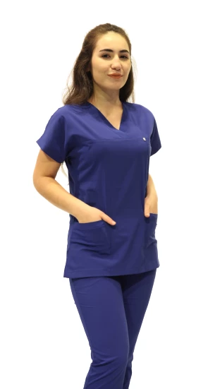 Doktor Hemşire Saks Mavi Likralı Yarasa Kol Cerrahi Takım - 2