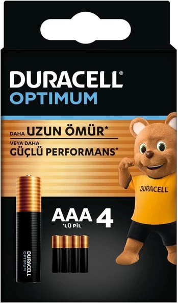 Duracell Optimum AAA Alkalin Pil, 1,5 V Lr03 Mn2400, 4’lü Paket