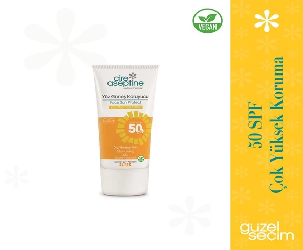 Cire Aseptine Yüz Güneş Koruyucu Kuru ve Normal Ciltler 50 SPF 50 ml