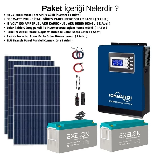 Güneş Enerjisi Bağ Evi Solar Paketi 3KVA İnverter 280W Güneş Paneli 150AH Jel Akü - 3