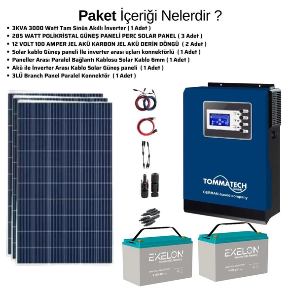 Teknovasyon Arge Güneş Enerjisi Bağ Evi Solar Paketi 3KVA İnverter 285W Güneş Paneli 100AH Jel Akü - 3