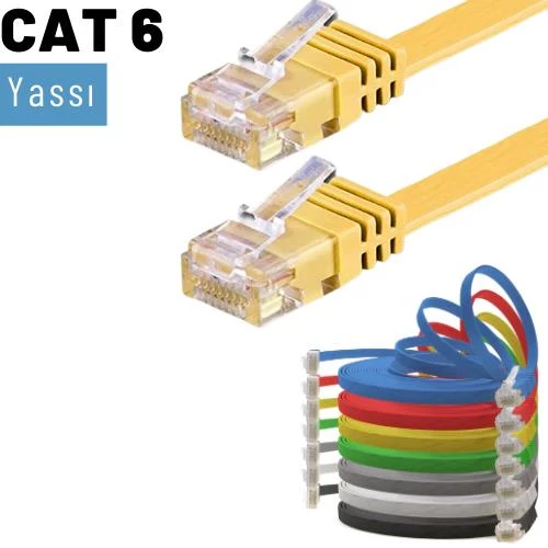 IRENIS CAT6 Kablo Yassı Ethernet Network Lan Ağ İnternet Kablosu  1 Metre Sarı - 3