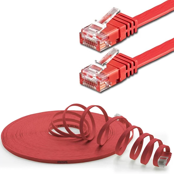 IRENIS CAT6 Kablo Yassı Ethernet Network Lan Ağ İnternet Kablosu  15 Metre Kırmızı - 2