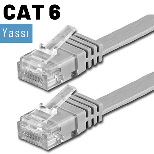IRENIS CAT6 Kablo Yassı Ethernet Network Lan Ağ İnternet Kablosu  5 Metre Gri - 4