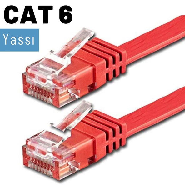 IRENIS CAT6 Kablo Yassı Ethernet Network Lan Ağ İnternet Kablosu  15 Metre Kırmızı - 4