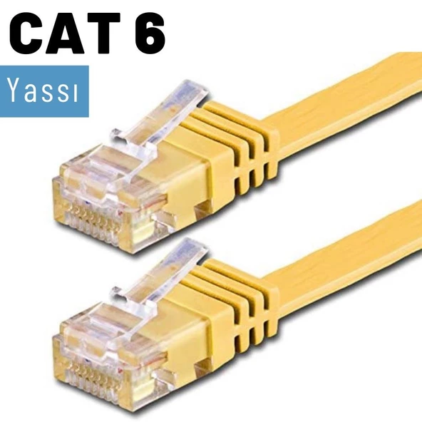 IRENIS CAT6 Kablo Yassı Ethernet Network Lan Ağ İnternet Kablosu  1 Metre Sarı - 4