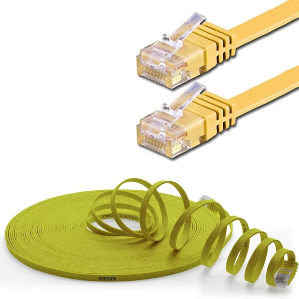 IRENIS CAT6 Kablo Yassı Ethernet Network Lan Ağ İnternet Kablosu  1 Metre Sarı - 2