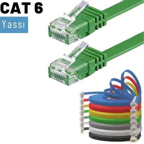 IRENIS CAT6 Kablo Yassı Ethernet Network Lan Ağ İnternet Kablosu  10 Metre Yeşil - 3