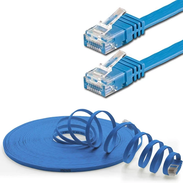 IRENIS CAT6 Kablo Yassı Ethernet Network Lan Ağ İnternet Kablosu  3 Metre Mavi - 2
