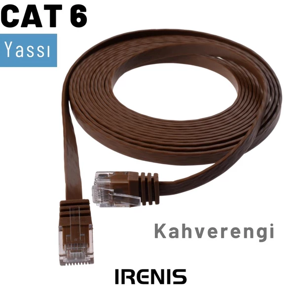 IRENIS CAT6 Kablo Yassı Ethernet Network Lan Ağ İnternet Kablosu  2 Metre Kahverengi - Resim 8