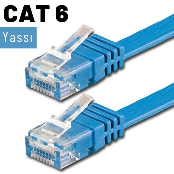 IRENIS CAT6 Kablo Yassı Ethernet Network Lan Ağ İnternet Kablosu  3 Metre Mavi - 4