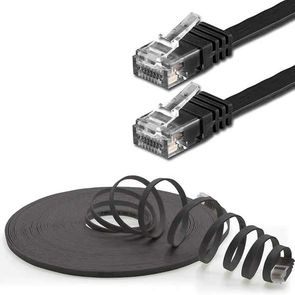 IRENIS CAT6 Kablo Yassı Ethernet Network Lan Ağ İnternet Kablosu  7.50 Metre Siyah - Resim 10