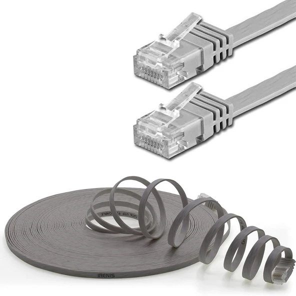 IRENIS CAT6 Kablo Yassı Ethernet Network Lan Ağ İnternet Kablosu  10 Metre Gri - Resim 11