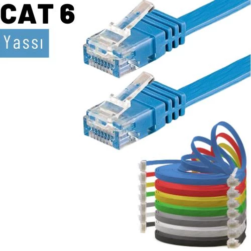 IRENIS CAT6 Kablo Yassı Ethernet Network Lan Ağ İnternet Kablosu  3 Metre Mavi - 3