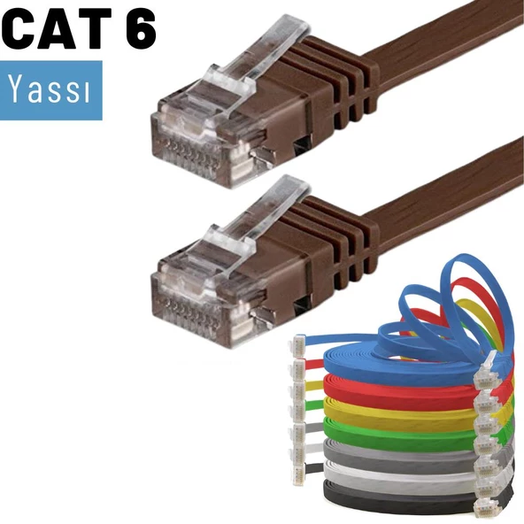 IRENIS CAT6 Kablo Yassı Ethernet Network Lan Ağ İnternet Kablosu  7.50 Metre Kahverengi - 3