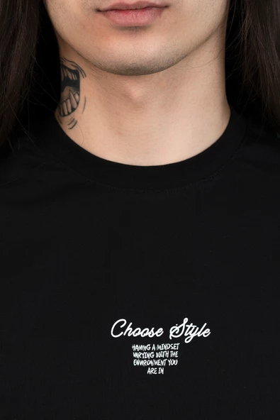 OVERSİZE BASKILI SIFIR YAKA ERKEK PENYE T-SHİRT - 5